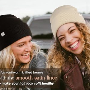 YANIBEST Satin Lined Knit Beanie Hat: Cozy Winter Hat Gift