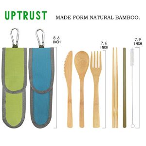 UPTRUST Bamboo Travel Utensil Set – 2 Pack (Skyblue & Green)