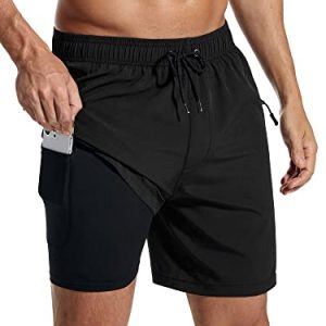 SILKWORLD Mens Swimming Trunks with Compression Liner
