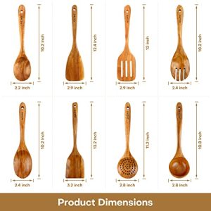 Teak Wood Cooking Spoons Set – 8 Pack