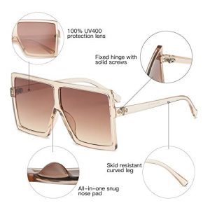 Square Oversized Sunglasses for Women Men Flat Top Fashion Shades