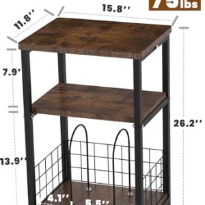 Tuohours Record Player Stand with Vinyl Record Storage Basket