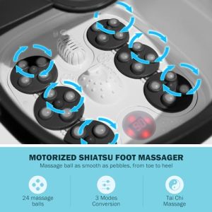 Electric Motorized Foot Spa with Heat, Bubble Massage, Remote Control