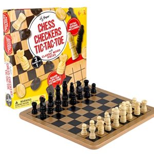 Regal Games Reversible Wooden Board – Chess, Checkers & Tic-Tac-Toe