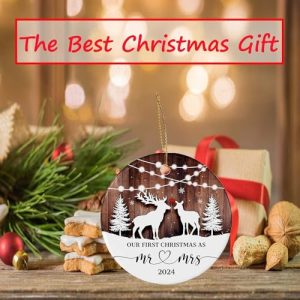 Just Married Mr and Mrs Christmas Ornament