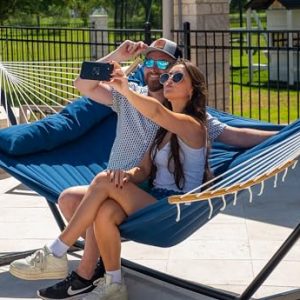 SUPERJARE Curved-Bar Hammock with Stand – Navy Blue