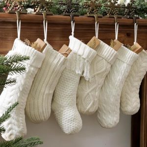 6 Pack Cream & White Cable Knit Christmas Stockings