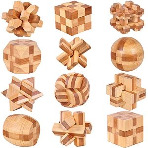 VolksRose 12pcs Wooden Brain Teaser Puzzles