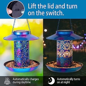 Ottsuls Solar Bird Feeder for Outdoors Hanging, Blue