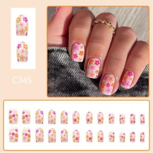 Summer Floral Press on Nails Short Square