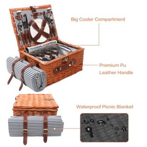 Willow Picnic Basket for 4 – Insulated Compartment Set