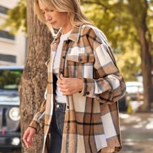 AUTOMET Women’s Shacket: Stylish Plaid Shirt Jacket Gift