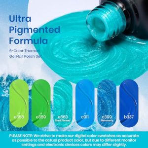 Beetles Summer Blue Gel Nail Polish – Shimmer Swirl Pacific Blue Glitter Nail Polish Set