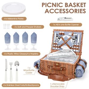 Picnic Basket for 4 - Insulated Willow Hamper with Blanket