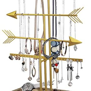 Urban Deco Arrow 4-Tier Jewelry Organizer: Elegant Gold Stand