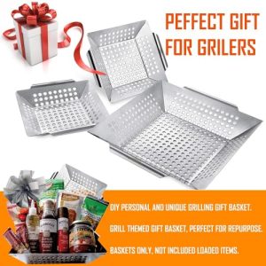 Grill Baskets 3 Pack: Stainless Steel Grilling Gift