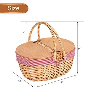 Wicker Picnic Basket with Liner – Vintage Split Lid Design