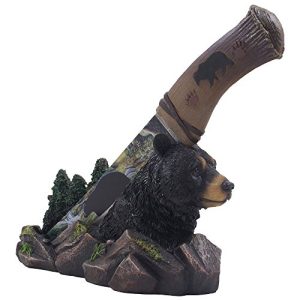Decorative Black Bear Hunting Knife on Display Stand