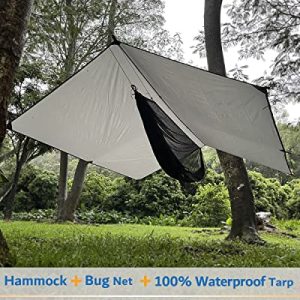Hammock Camping with Rain Fly Tarp and Net