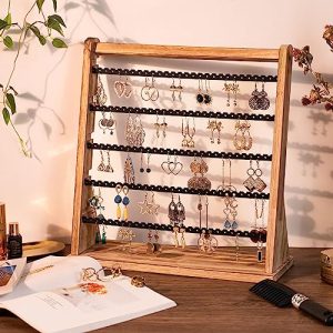 Poyilooo Rustic Wood Earring Holder: 5-Layer Jewelry Organizer