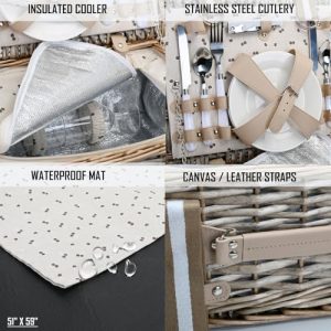 Picnic Basket Set for 4 – Wicker Hamper with Insulated Liner