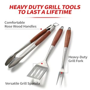 Heavy-Duty Rose Wooden BBQ Grilling Tools Set