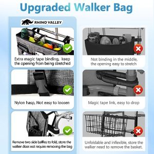 Rhino Valley Walker Bag, Multi Pockets Folding Walker Basket Tote Bag