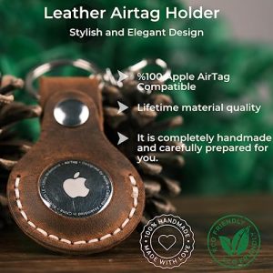 Handmade Leather AirTag Case Keychain: Stylish Tan Holder