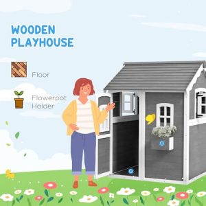 Outsunny Outdoor Wooden Playhouse for Kids – Gray