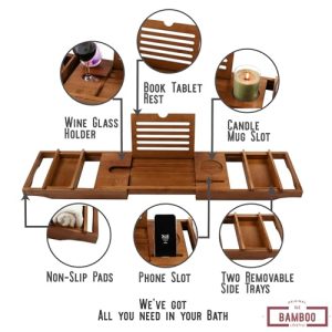 XcE Expandable Bathtub Caddy Tray: Bamboo Elegance