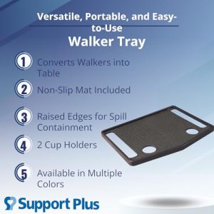 Support Plus Walker Tray Table with Cup Holder – Gray