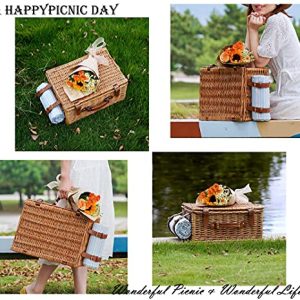 HappyPicnic Wicker Picnic Basket Set for 4 – Large Willow Hamper