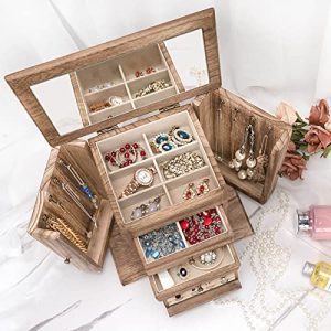 Rustic Wooden 4-Layer Jewelry Box: Vintage Organizer