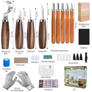 Wood Carving Kit - 4pcs Whittling & K2 Carbon Steel Knives