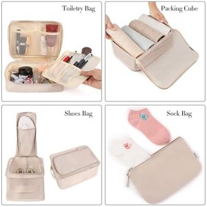 BAGAIL 8-Piece Packing Cubes Set: Cream Luggage Organizers