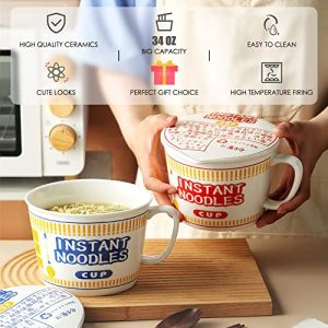 Large Ceramic Ramen Bowl with Lid and Handle