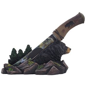 Decorative Black Bear Hunting Knife on Display Stand
