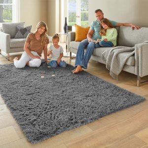 Ophanie Grey Fluffy Shag Area Rug: Cozy Home Aesthetic
