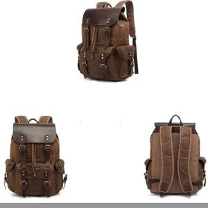 Genuine Leather Canvas Waxed Backpack: Stylish Travel Laptop Bag