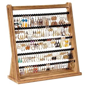 Poyilooo Rustic Wood Earring Holder: 5-Layer Jewelry Organizer