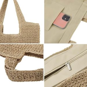 Boho Woven Straw Beach Tote Bag