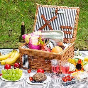 Wicker Picnic Basket for 2 – Insulated Cooler & Blanket