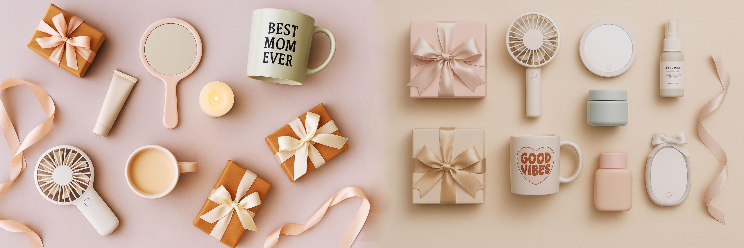 Flat lay of modern lifestyle items including tech gadgets and accessories, arranged on a soft light purple pastel background — clean, minimal, and trendy look for WishMerge curated deals.