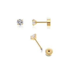 Tiny 3mm CZ Gold Plated Flat Back Stud Earrings