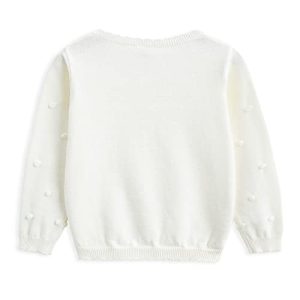Curipeer Baby Girl Cardigan Sweater – Pompom Knit White