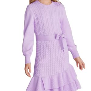 Girls Purple Knitted Long Sleeve Fall Holiday Dress 6-7