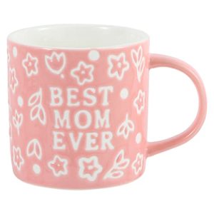 Best Mom Ever Floral Embossed Ceramic Coffee Mug