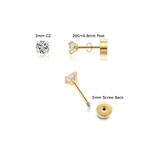 Tiny 3mm CZ Gold Plated Flat Back Stud Earrings