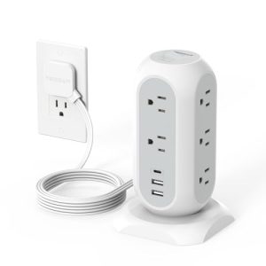 TESSAN Tower Power Strip: 11 Outlets, 3 USB (1 USB-C)