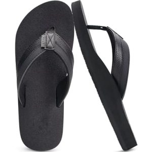 KuaiLu Men’s Leather Arch Support Flip Flops